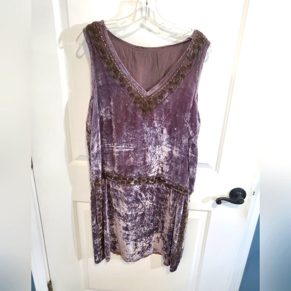 Lavender Silk Velvet Drop-Waist Dress
